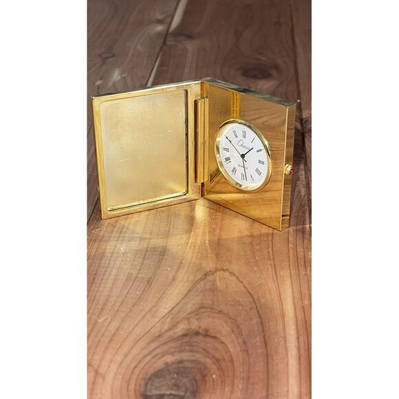 Very Rare Chass Folding Miniature Quartz Brass Desk Clock Picture Frame - Picture 7 of 14